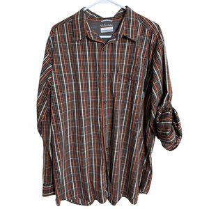 Mens Columbia Large Button Down Shirt Omni-Wick Vented Long Sleeve Plaid Brown